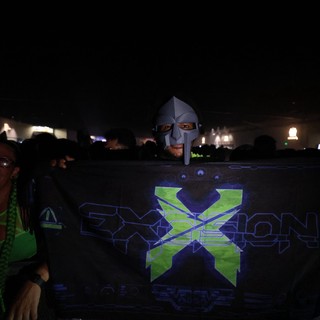 MF DOOM Mask Fan Holds Excision Banner at Wobbleland