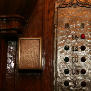 Wooden Door with Metal Panel and Buttons
