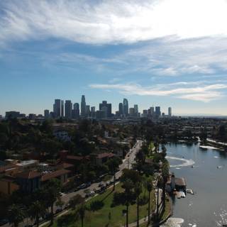Aerial View of Los Angeles Cityscape from Echo Park Lake