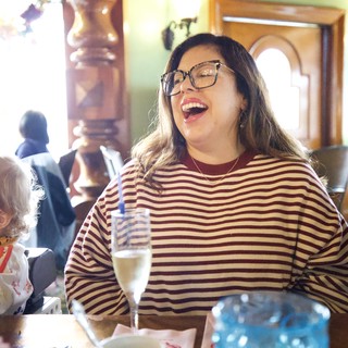 Joyful Mother and Child Dining at Madonna Inn