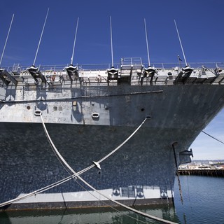 USS Hornet Bow View - Historic Aircraft Carrier Moored