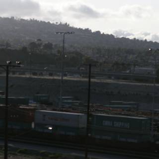 Train yard and mountain vista