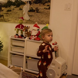 Toddler's Christmas Morning in Festive Pajamas