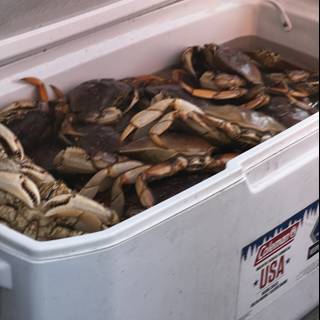 Freshly caught crabs in a cooler