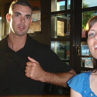 Dan and Penelope at San Francisco Restaurant Entrance
