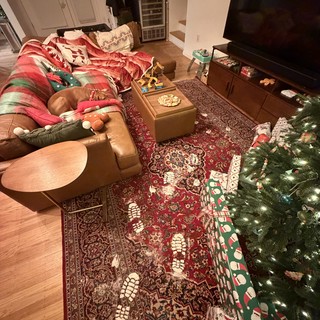 Christmas Morning Living Room in Cozy Disarray