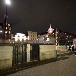 Night Scene at London Underground Station Entrance