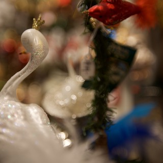 Glittering Swan Ornament on Christmas Tree
