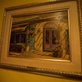 Framed Painting of Southwestern Courtyard with Blue Door
