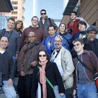 Group of 14 People on Staircase