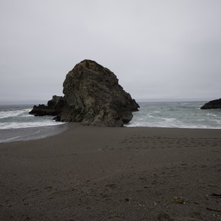 Solitary Sea Stack on a Misty Northern California Beach