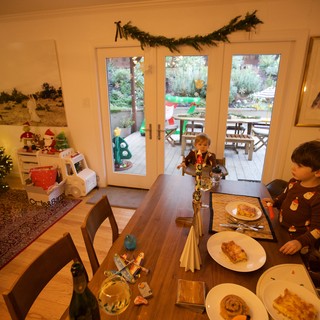 Family Christmas Breakfast with Festive Home Decorations