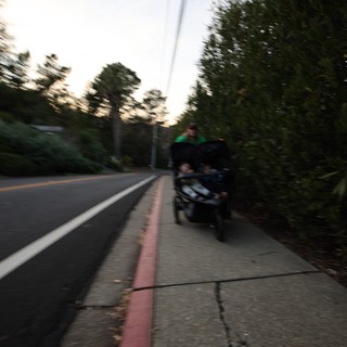 Twilight Stroller Walk on Suburban Sidewalk