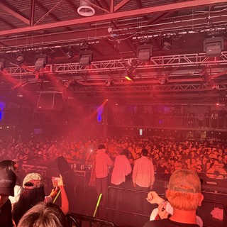 Electronic Music Concert Under Red Stage Lighting
