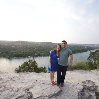 Couple Posing at Mount Bonnell Overlook Austin Texas