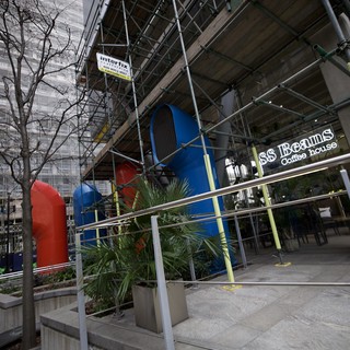 Modern Construction Site with SS Beans Coffee House Entrance