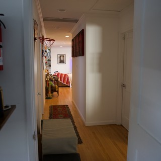 Cozy Home Hallway with Basketball Art and Holiday Decor