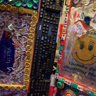 Eclectic Art Installation with Recycled Materials and Computer Keyboard
