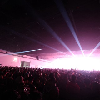 Massive Indoor Rave Crowd Bathed in Pink Light
