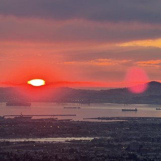 Vibrant Sunset Over San Francisco Bay with Ships