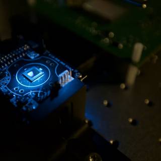 Blue Light on a Circuit Board
