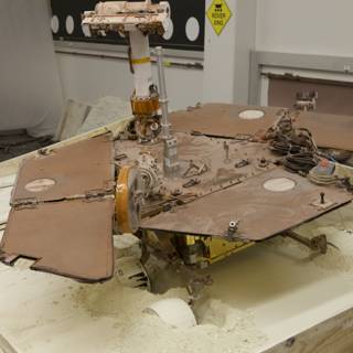 Close up of Mars Rover on Display in a Plywood Room