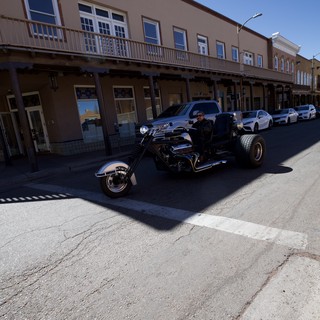 Custom Trike Motorcycle on Historic Southwestern Main Street