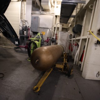 Large Bronze Pressure Tank in USS Hornet Mechanical Room