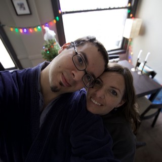 Holiday Selfie Couple Embracing on Christmas Day