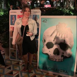 Woman Poses Next to Skull Poster