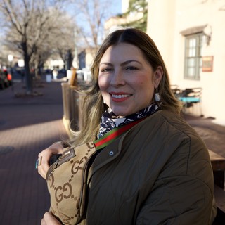 Fashionable Woman on Sunny Santa Fe Street