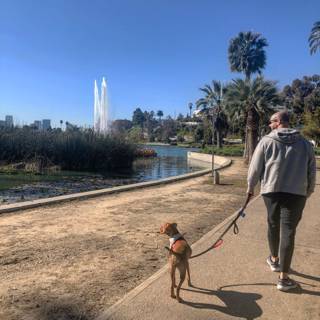 A Walk With My Pup by the Fountain