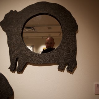 Self-Portrait in Bear-Shaped Mirror at Art Gallery