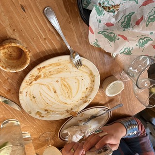 Post-Meal Contentment: Empty Plates and Lingering Conversation