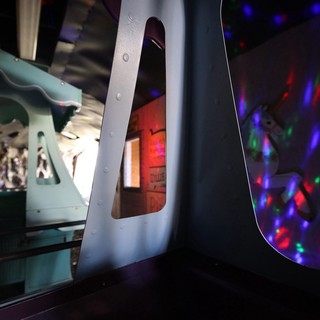Industrial Space with Colorful Light Projection