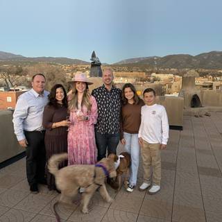 Family Portrait on the Rooftop with their Furry Friend