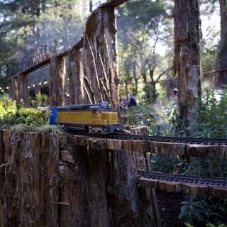 Garden railway or model train exhibit at a botanical garden or park