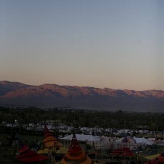 Sunset over Coachella Mountains and Tents