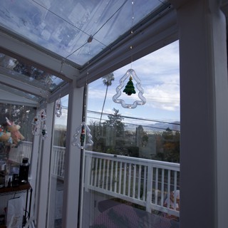 Christmas Decorated Sunroom with Holiday Ornaments at Dusk