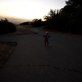 Toddler Running at Dusk on Mount Diablo Road