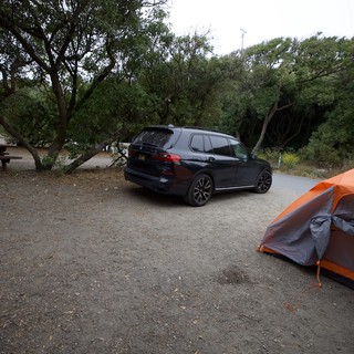 Luxury SUV Camping Getaway Among Coastal Trees