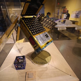 Satellite Model Display at Science Museum Exhibition