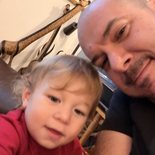 Father and Toddler Selfie at Home