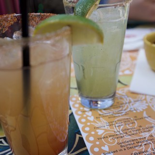 Colorful Margaritas with Spiced Rims and Fresh Lime