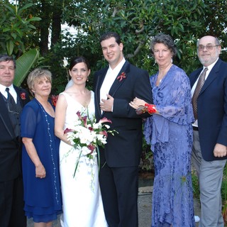 Family Portrait at an Outdoor Garden Wedding Ceremony
