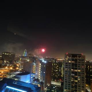 Fireworks illuminate the city skyline