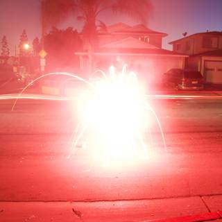 A Burst of Red Fireworks on the Street