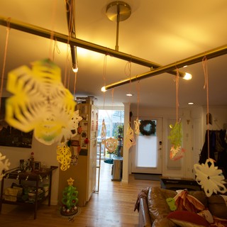 Festive Home Interior with Hanging Holiday Decorations