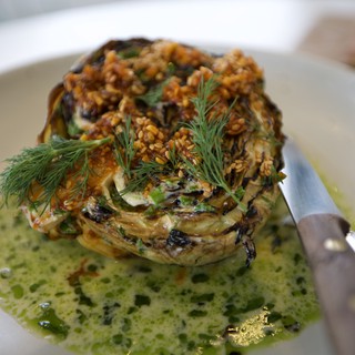 Roasted Cabbage with Sesame Crust and Green Herb Sauce