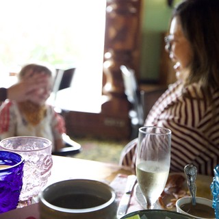 Intimate Dining Moment with Colorful Glassware